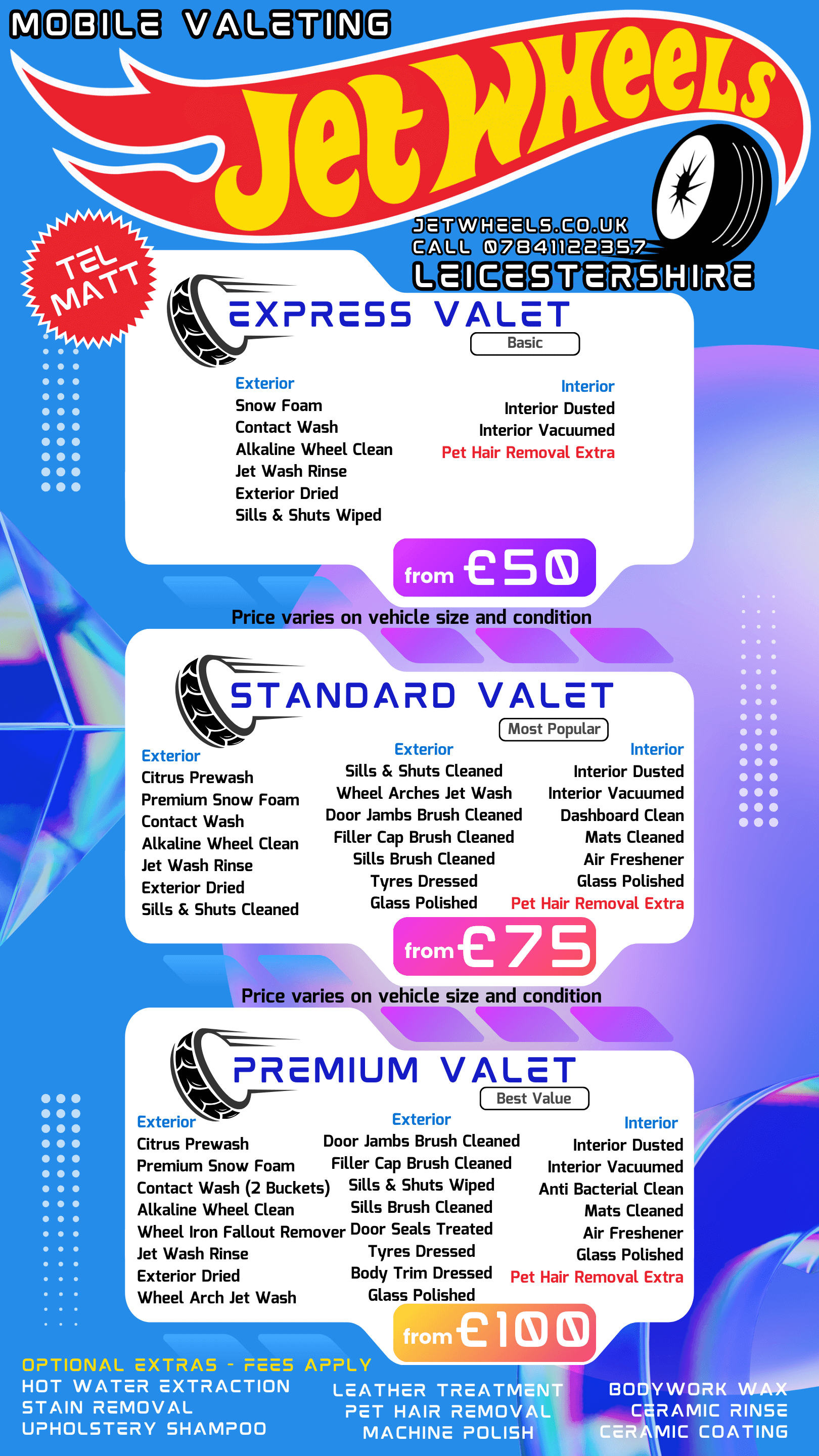 Mobile Valeting Hinckley Prices Jet Wheels