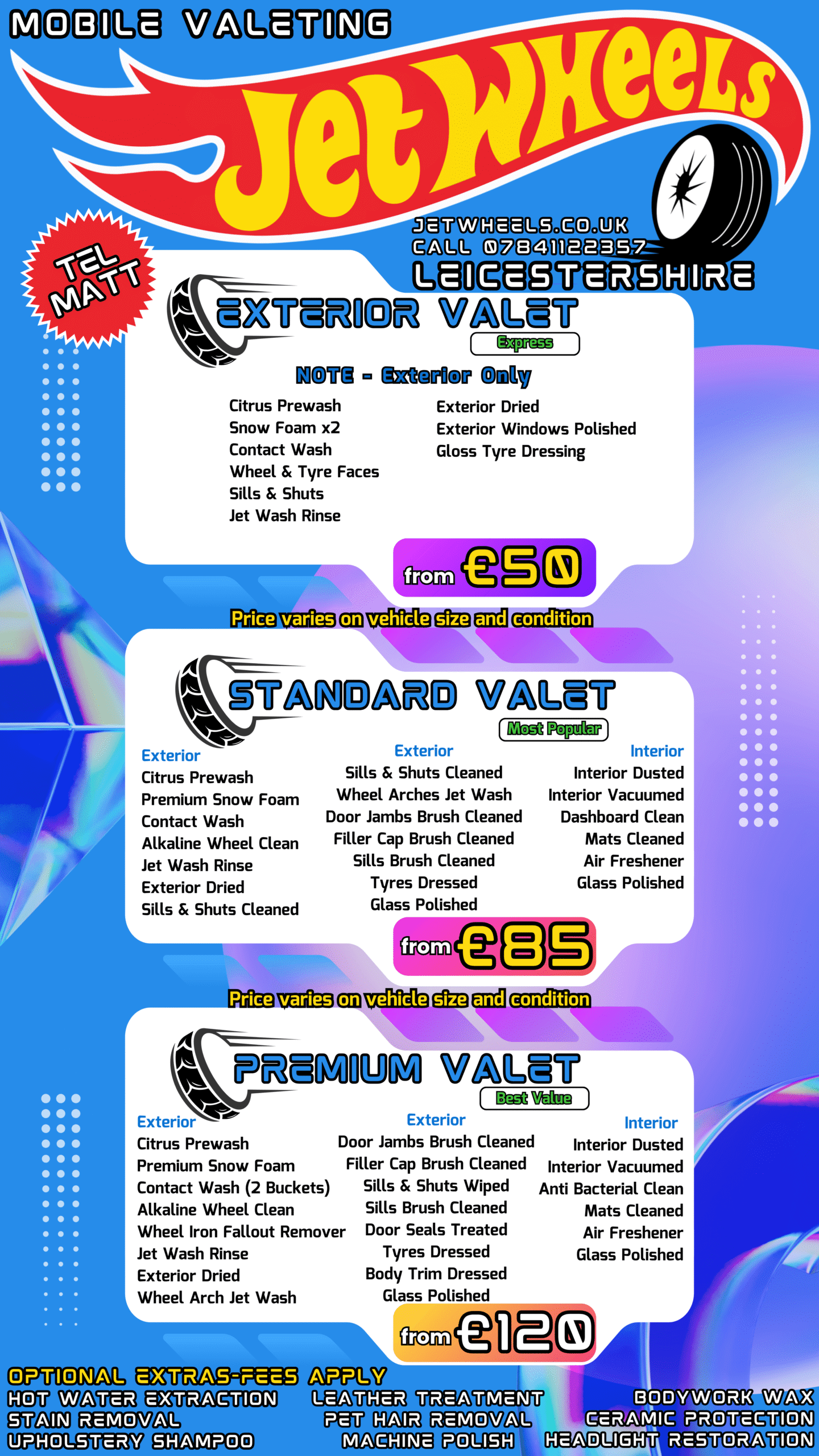 Mobile Valeting Hinckley Prices JET WHEELS